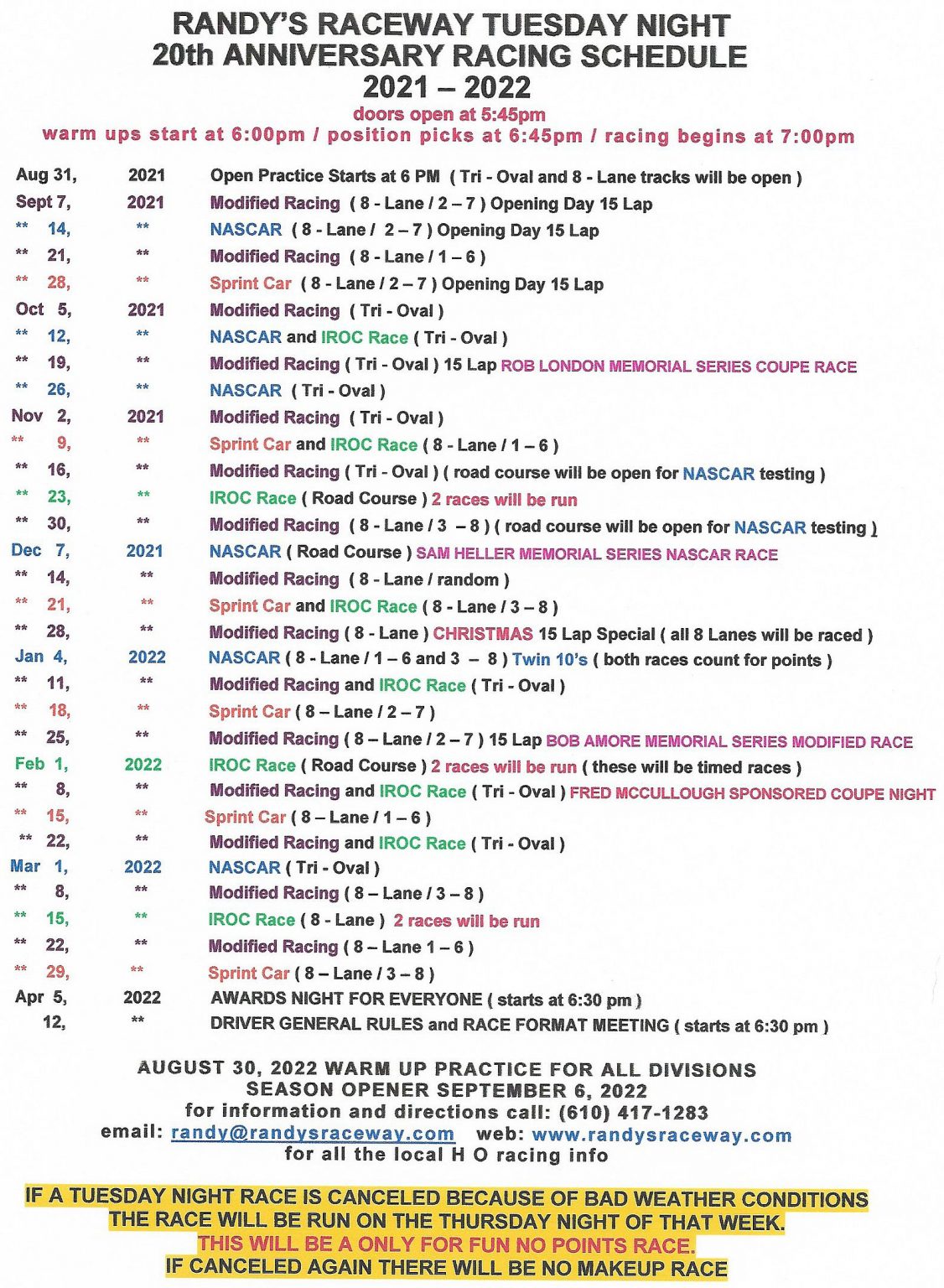 2021 – 2022 20th Anniversary Season Schedule